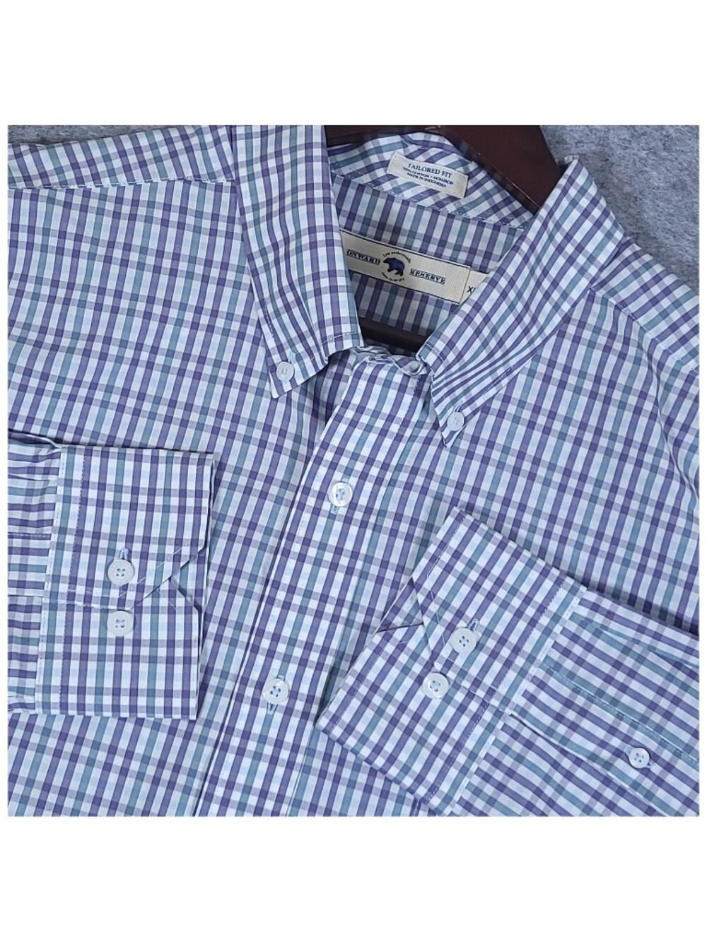Onward Reserve XL Tailored Fit Purple Blue Gingham Non-Iron 100% Cotton Shirt